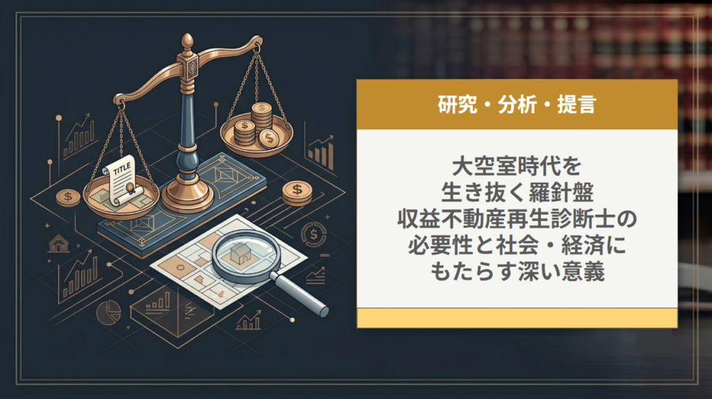 （大空室時代を生き抜く羅針盤）収益不動産再生診断士の必要性と社会・経済にもたらす深い意義